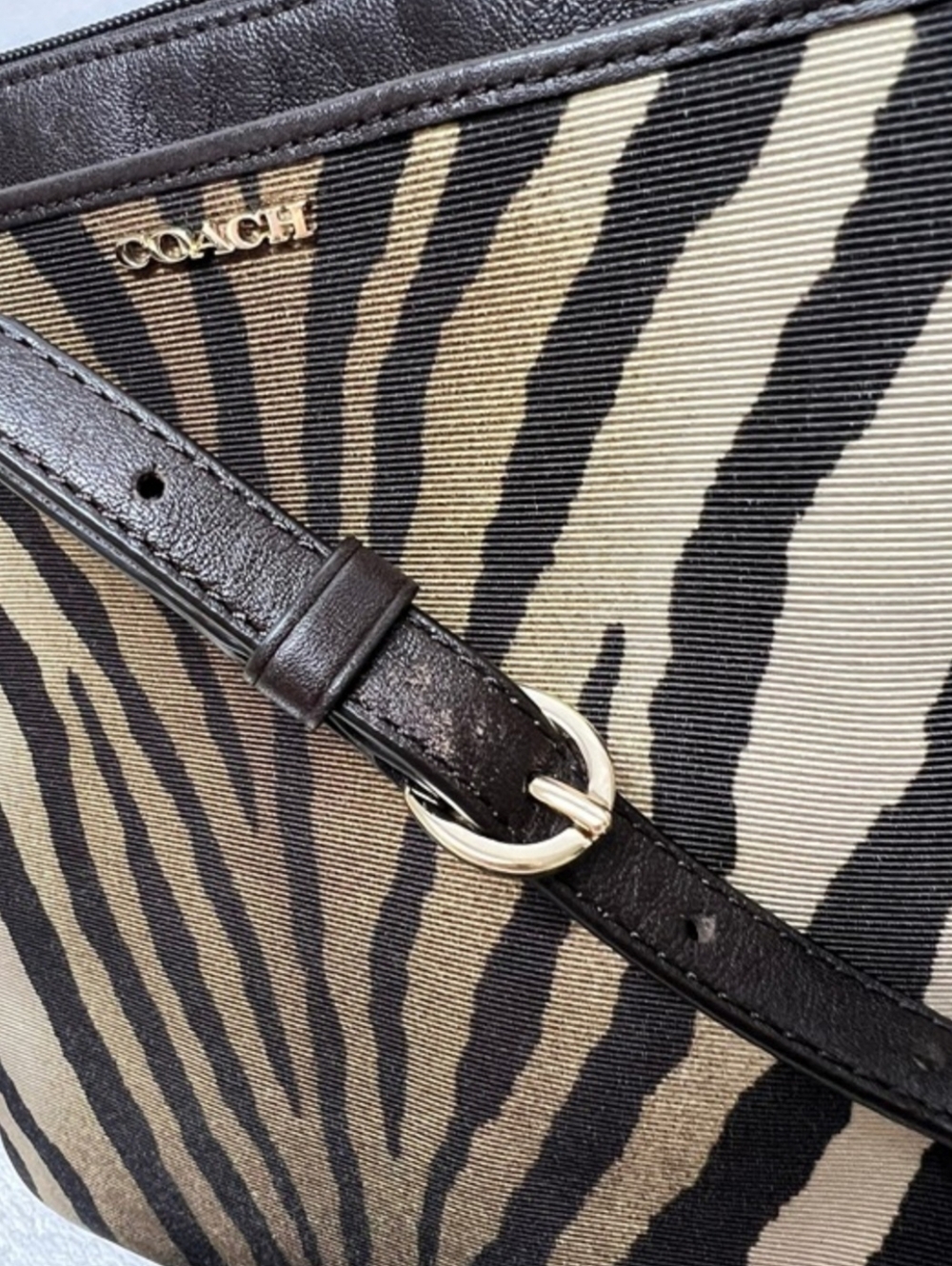 Coach Madison Cross Body Small Zebra Print Purse Brown - Picture 4 of 5